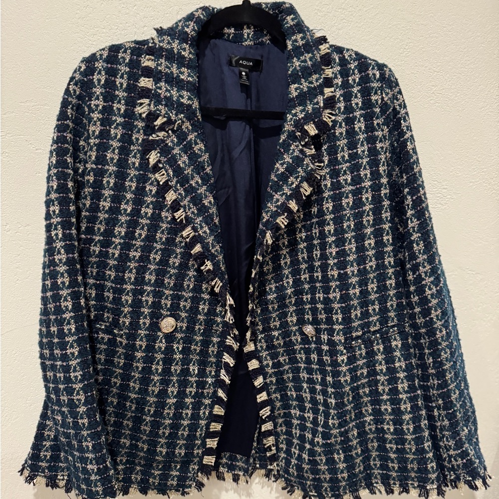 Aqua Women's Blue Tweed Jacket